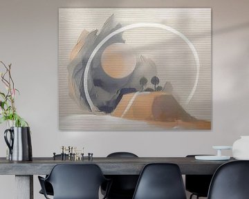 Sereen Landschap met zon - Japandi/Wabi Sabi stijl van Studio Pieternel