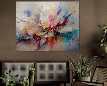 Abstract kleurrijk schilderij - Bloem op beton van Studio Pieternel