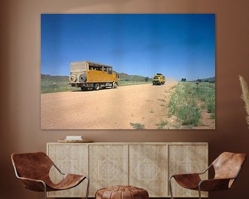 Overland trucks in the Naminib by Richard Wareham