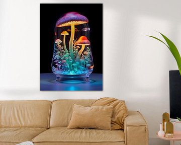 Neon paddenstoelen in pot van Steven Kingsbury