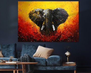 Abstracte olifant schilderij met dynamische kleuren van Art & Soul Creations