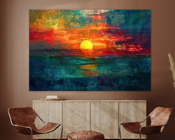 Digitale kunst van kleurrijke zonsondergang van De Muurdecoratie