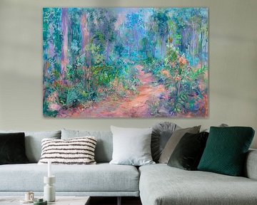 Enchanting painting of colourful forest landscape