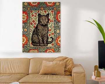 Cat In Flowers Style William Morris by TOAN TRAN