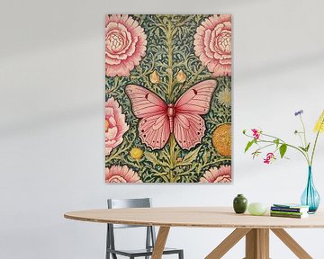 Pink Butterflies Style William Morris by TOAN TRAN
