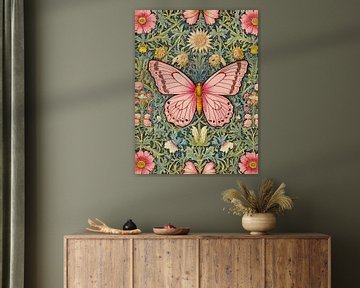 Roze vlinderstijl William Morris van TOAN TRAN