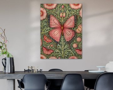 Pink Roses And Butterflies Style William Morris by TOAN TRAN