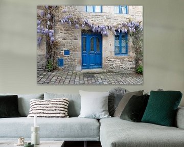 blauwe deur en ramen van een oud huis in frankrijk met bloemen van ChrisWillemsen