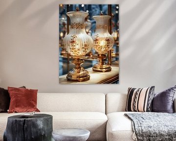 Majestueuze oudheid - met goud versierde porseleinen lampen van Max Steinwald