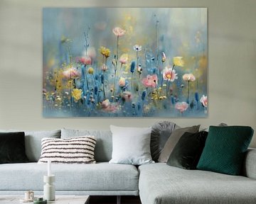 Bloemenveld met wilde bloemen in pastelkleuren van Studio Allee