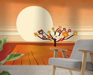 A blossoming tree at sunset