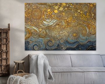 Golven en Spiralen in Blauw en Goud van Whale & Sons