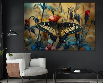 Foto van een vlinder, zittend op een bloem, koninginnenpage van Joriali abstract en digitale kunst