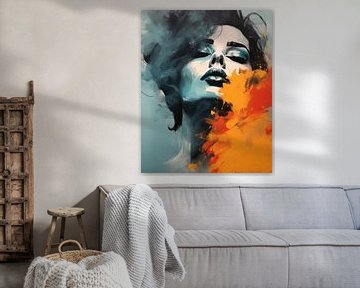 Abstract Portrait of Woman in Fiery Colors van Eva Lee