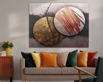 Funky Wabi-Sabi Kunst  - Cirkels  op linnen van Studio Pieternel