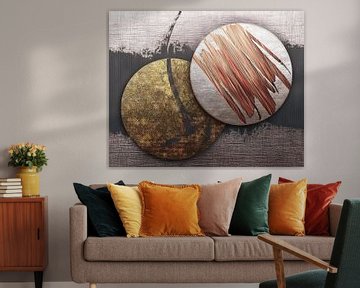 Funky Wabi-Sabi Kunst  - Cirkels  op linnen van Studio Pieternel