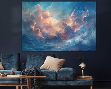 Wolken Schilderij | Schilderij Wolken | Blauw Schilderij van AiArtLand