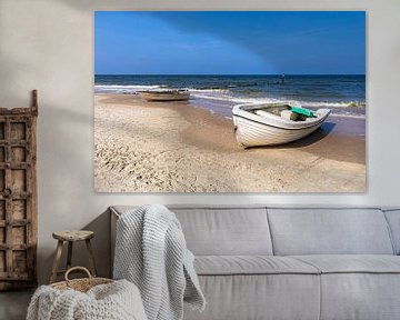 Vissersboten op het strand van Bansin op het eiland Usedom van Rico Ködder