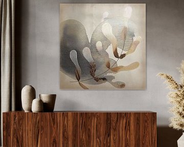 WabiSabi/Japandi schilderij - Bronskleurige bloemmotieven van Studio Pieternel