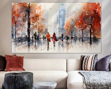 abstract watercolour painting people in the city, art design by Animaflora PicsStock