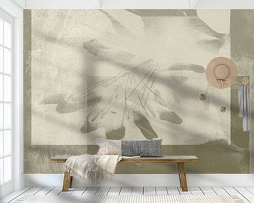 Neutral abstract. Leaves in khaki green grey and white. by Dina Dankers