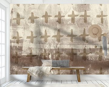 Remember. Crosses in light brown on terra and white.