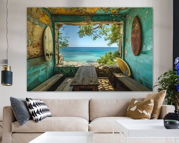 Photo of a rustic beach cabin with surfboards by BowiScapes abstract and digital art