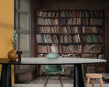 Bookcase in an old abandoned villa