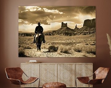 Vintage Cowboy On Horse Wall Art by Vlindertuin-Art
