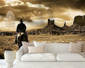 Vintage Cowboy On Horse Wall Art by Vlindertuin-Art