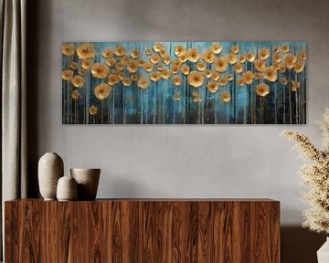 Goldene Blüten gegen Blau von Whale & Sons