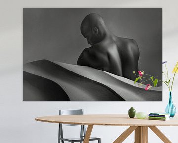 sober portrait in landscape in black and white