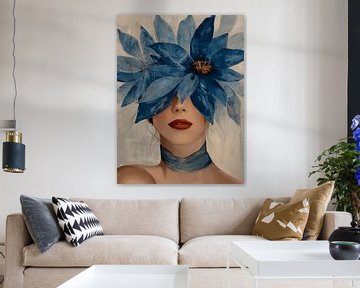 Portret met blauwe bloemen van Carla Van Iersel