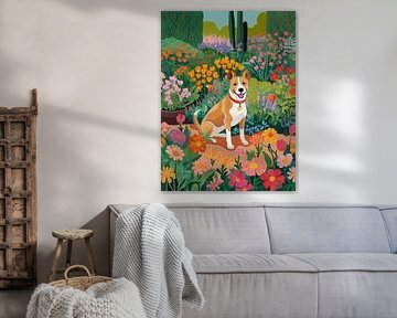 Hond in de tuin Stijl Henri Matisse van TOAN TRAN