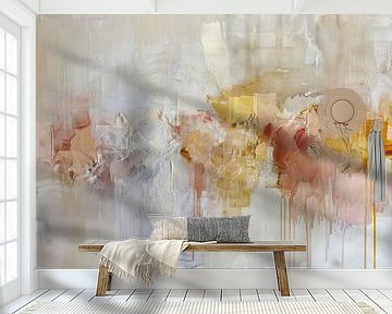 Abstraktes Gemälde in Beige, Rosa und Gold