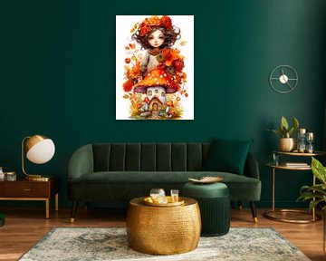 Herfstmeisje en paddenstoelenhuisje van haroulita