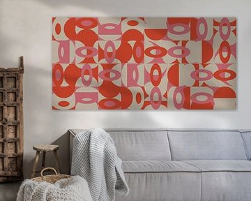 Abstracte retro geometrie in oranje, wit, roze. van Dina Dankers