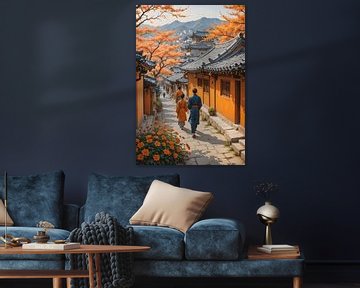 Charmant erfgoed: Olieverfschilderij van Bukchon Hanok Village