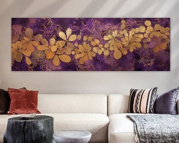 Goldene Blumen auf lila Hintergrund von Whale & Sons