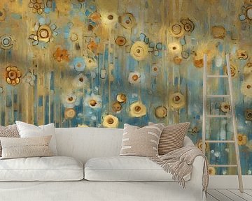 Bloemenregen in Blauw en Goud van Whale & Sons