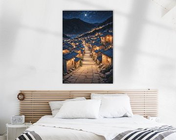 Nachtlandschap van Gamcheon Cultuur Dorp van Fukuro Creative