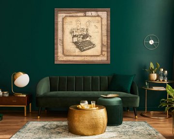 Old typewriter, newspaper. Vintage art for writers & authors. With frame. by SergeivoArt