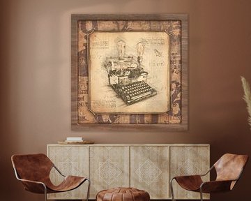 Oude typemachine, scenario. Vintage kunst voor schrijvers & auteurs. Met frame van SergeivoArt