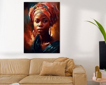 Stralende Portret van een Afrikaanse Vrouw in Kleurrijke Hoofddoek van Steinfox Art