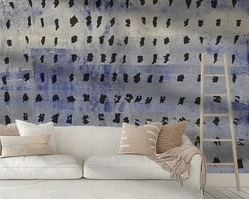 Black ink study. Minimalist pattern on blue and taupe.