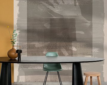 Abstract art. Organic and geometric shapes in grey and taupe.