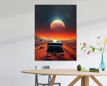 muscle car in mars met maan ruimte wereld aarde van novac dolazy