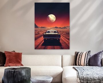 muscle car in mars met maan ruimte wereld aarde van novac dolazy