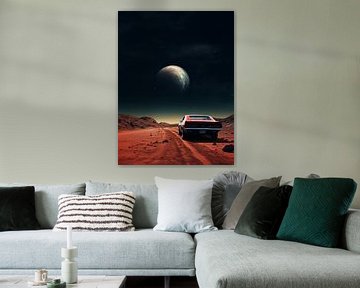 muscle car in mars met maan ruimte wereld aarde van novac dolazy