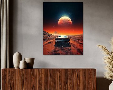 muscle car in mars met maan ruimte wereld aarde van novac dolazy